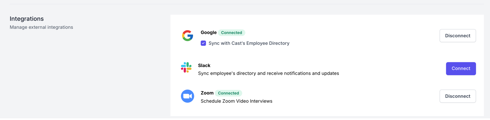 Connect with Slack in admin settings