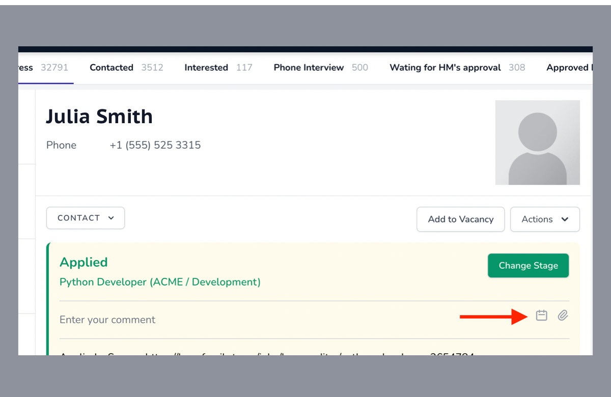 Schedule interview from candidate profile