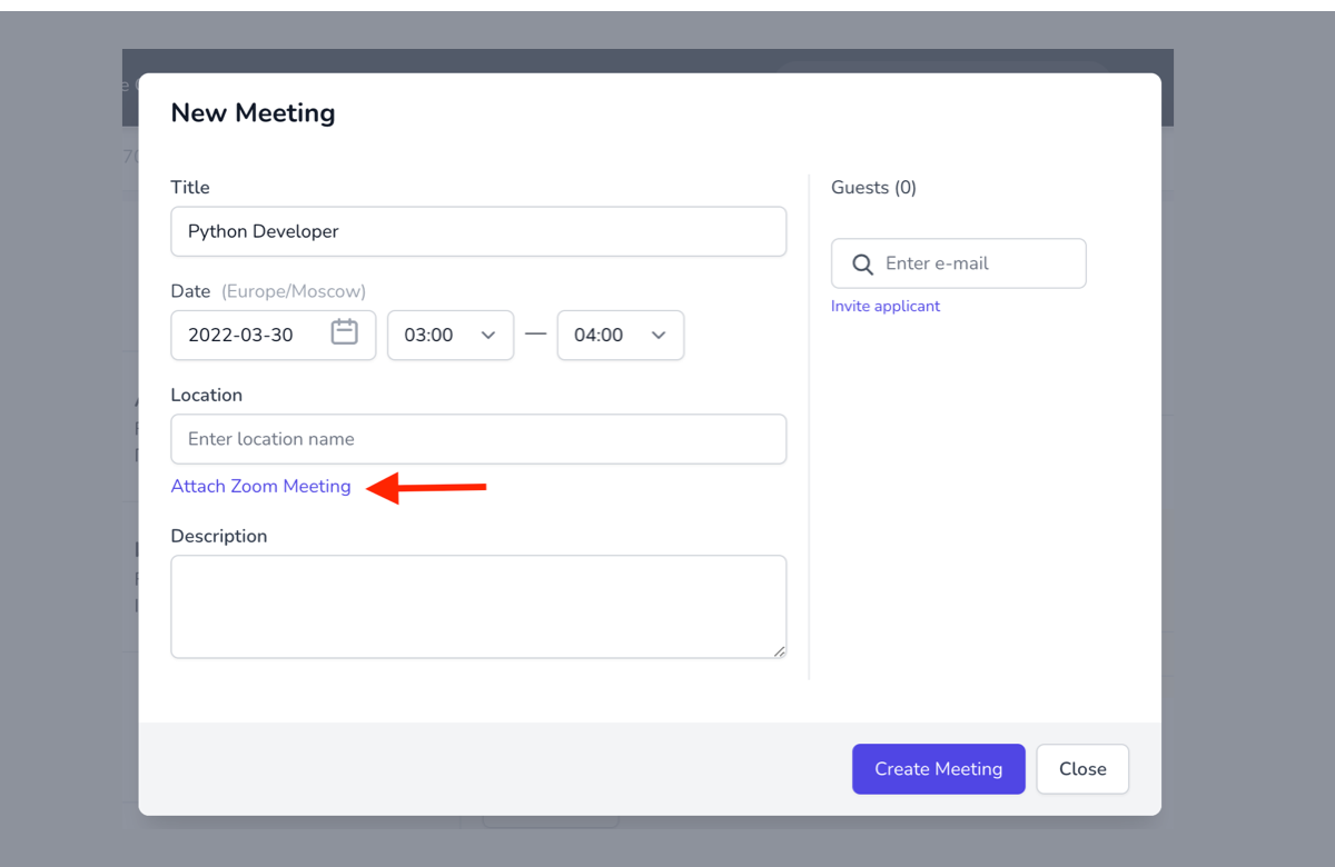 Attach Zoom meeting to interview