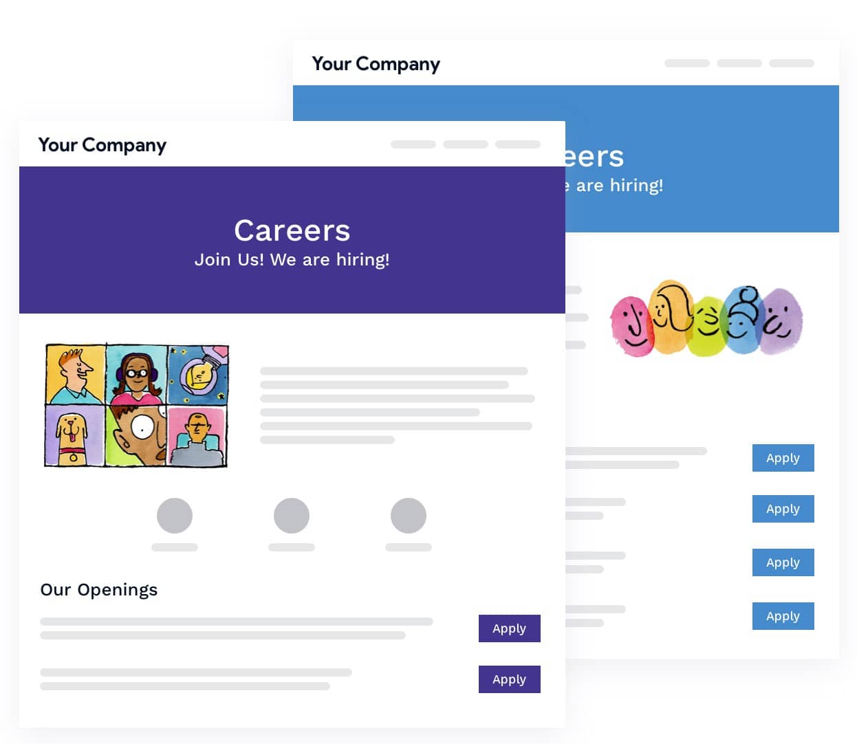 Career Sites feature showing branded job listing page