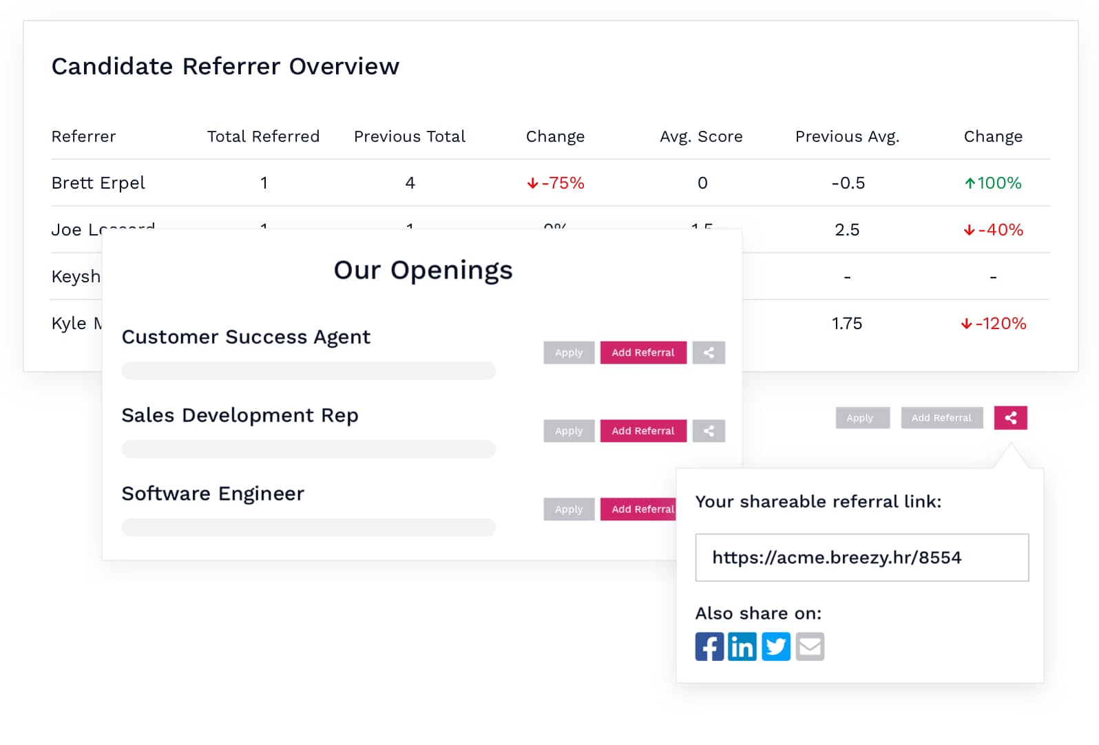 Employee referral program interface